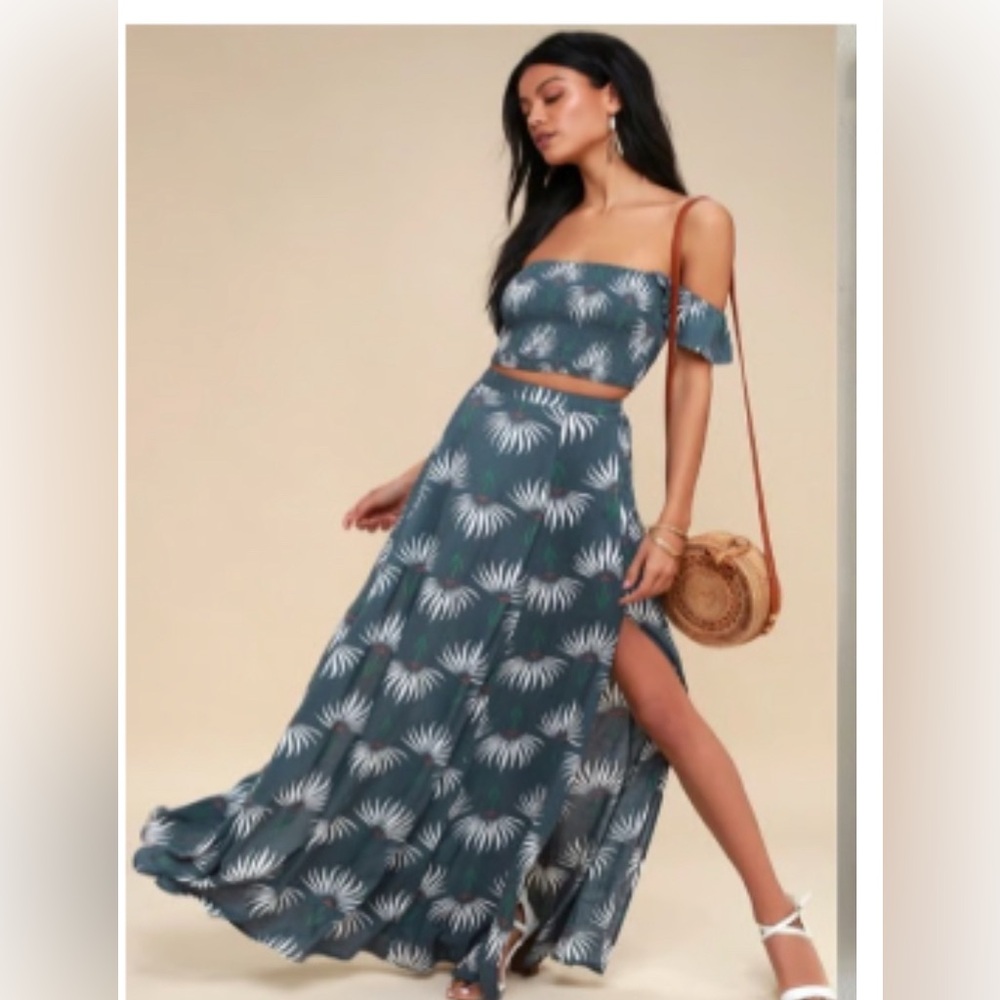 Lulus Two Piece Set - transcoso dusty blue shirt / top
